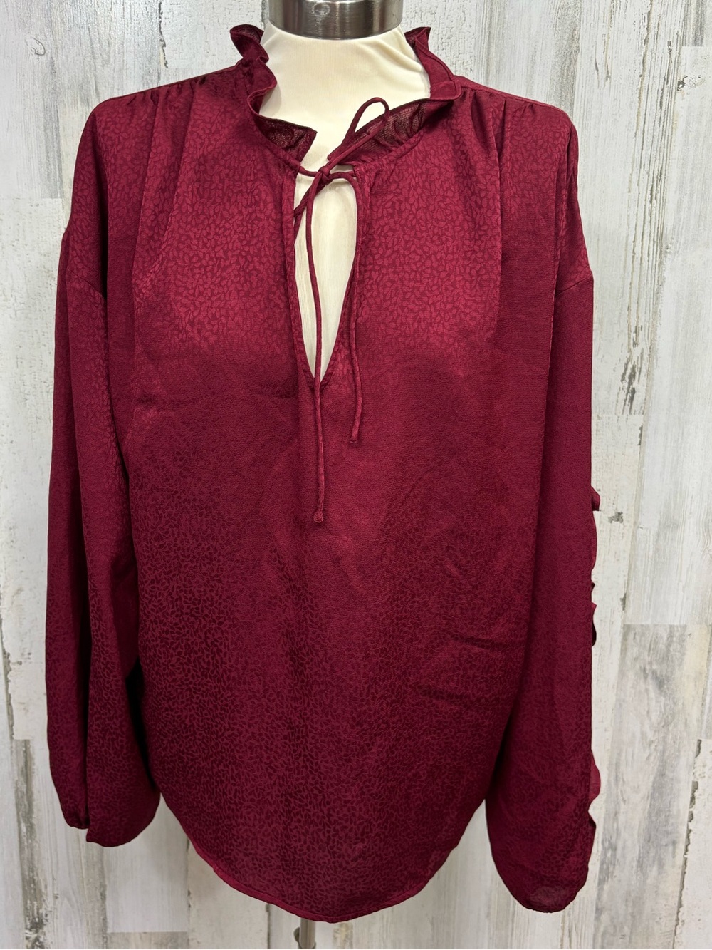 Express Burgundy‎ Tie-Neck Ruffled Blouse